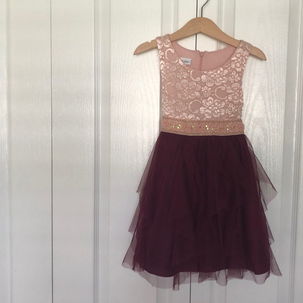 Pink and burgundy lace and tool formal dress